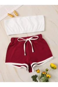 Baby Girl Bordo Şort Takımı - Görsel 2
