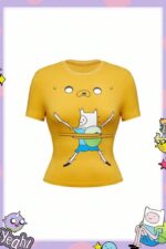 Sarı Adventure Time Finn and Jack Y2K Kısa Kollu T-Shirt Crop